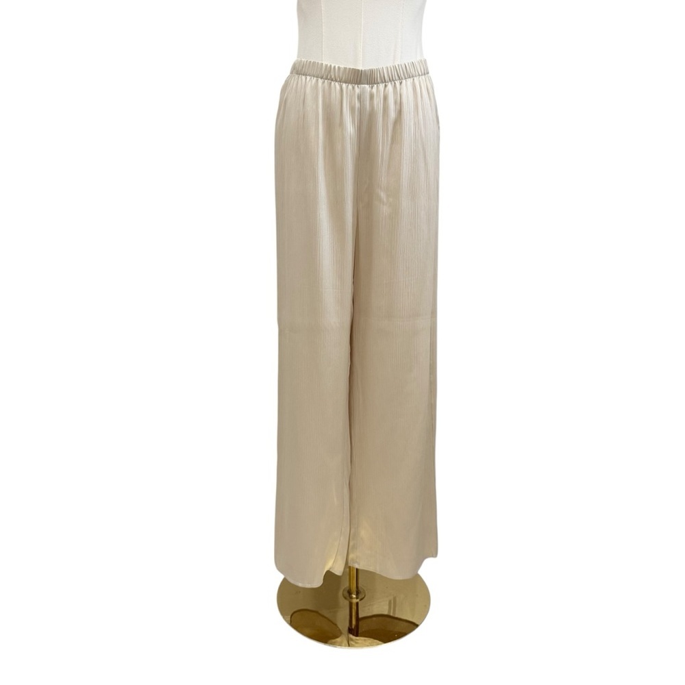Eileen Fisher Large Striated Silk Pants Almond Straight Crop Ankle Length Lined